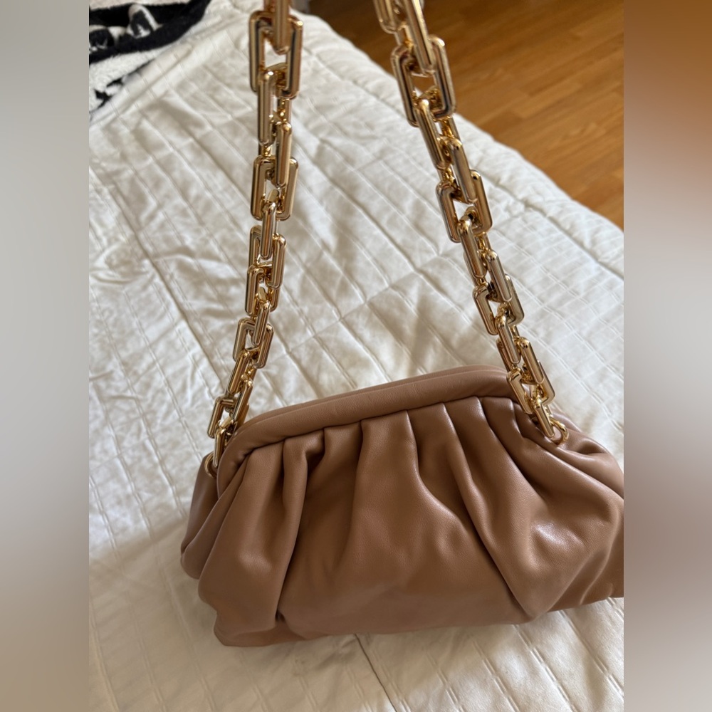 Elegant Tan Women's Bag with Gold Chain